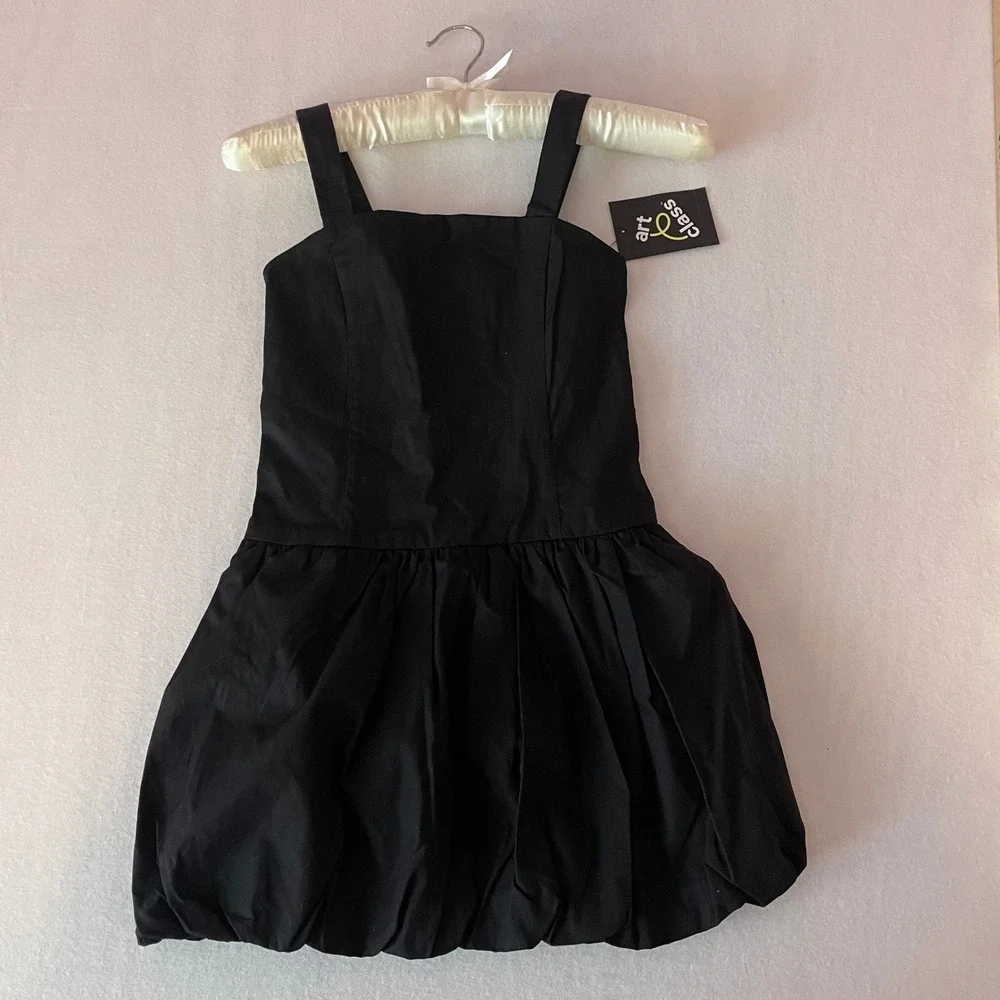 Art Class Girls Black Cotton Bubble Hem Dress Smocked Back S 6/7‎ NWT